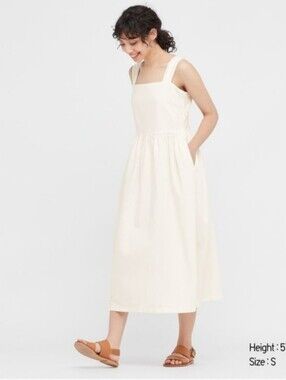 Uniqlo Cream Square-Neck Midi Dress with Wide Straps